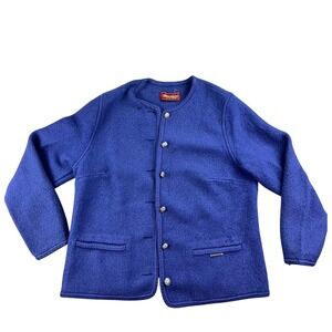 Vintage Geiger Jacket Women 48 Blue Wool Button Front Ornate Buttons Pockets